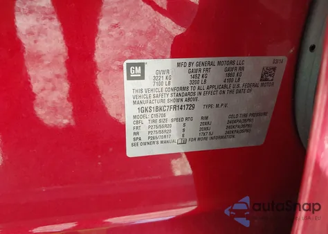 2015 GMC Yukon Slt z USA, uszkodzony, nr VIN 1GKS1BKC7FR141729